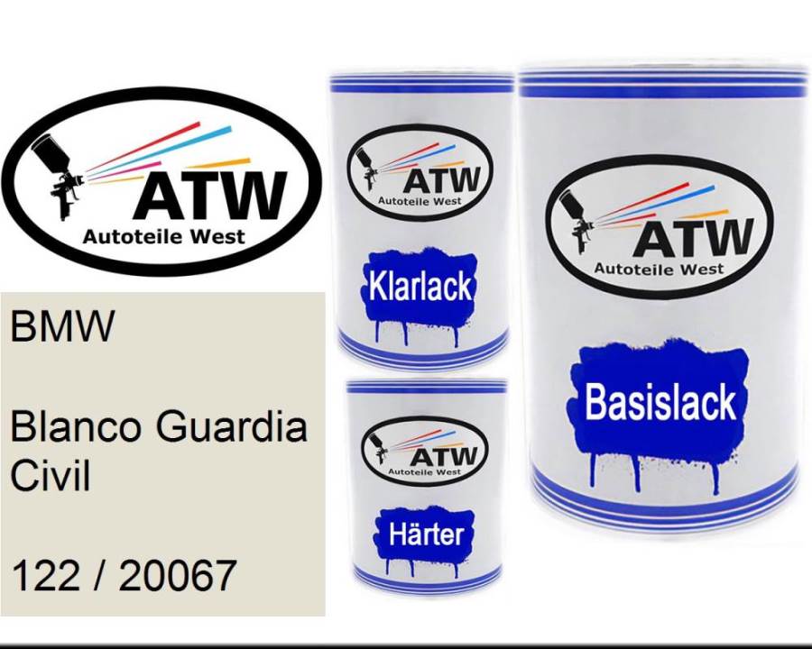 BMW, Blanco Guardia Civil, 122 / 20067: 500ml Lackdose + 500ml Klarlack + 250ml Härter - Set, von ATW Autoteile West.